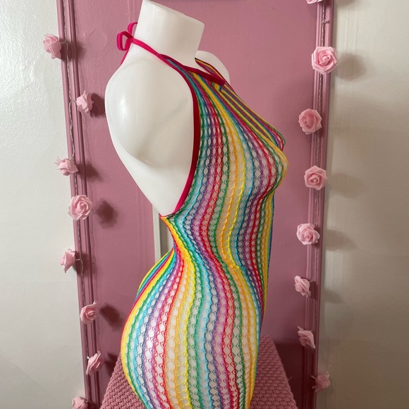 🌈 Medium - lingerie dress rainbow mesh fishnet paréo see-trough - Picture 4 of 5